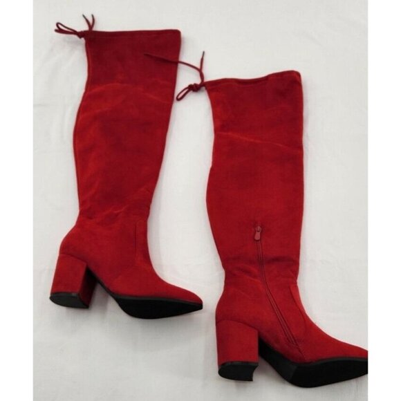 DREAM PAIRS Womens Over the knee Stretch Block Heel Long Boots Sexy Red Size 8 - Picture 1 of 6